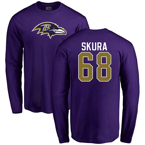 Men Baltimore Ravens Purple Matt Skura Name and Number Logo NFL Football #68 Long Sleeve T Shirt
